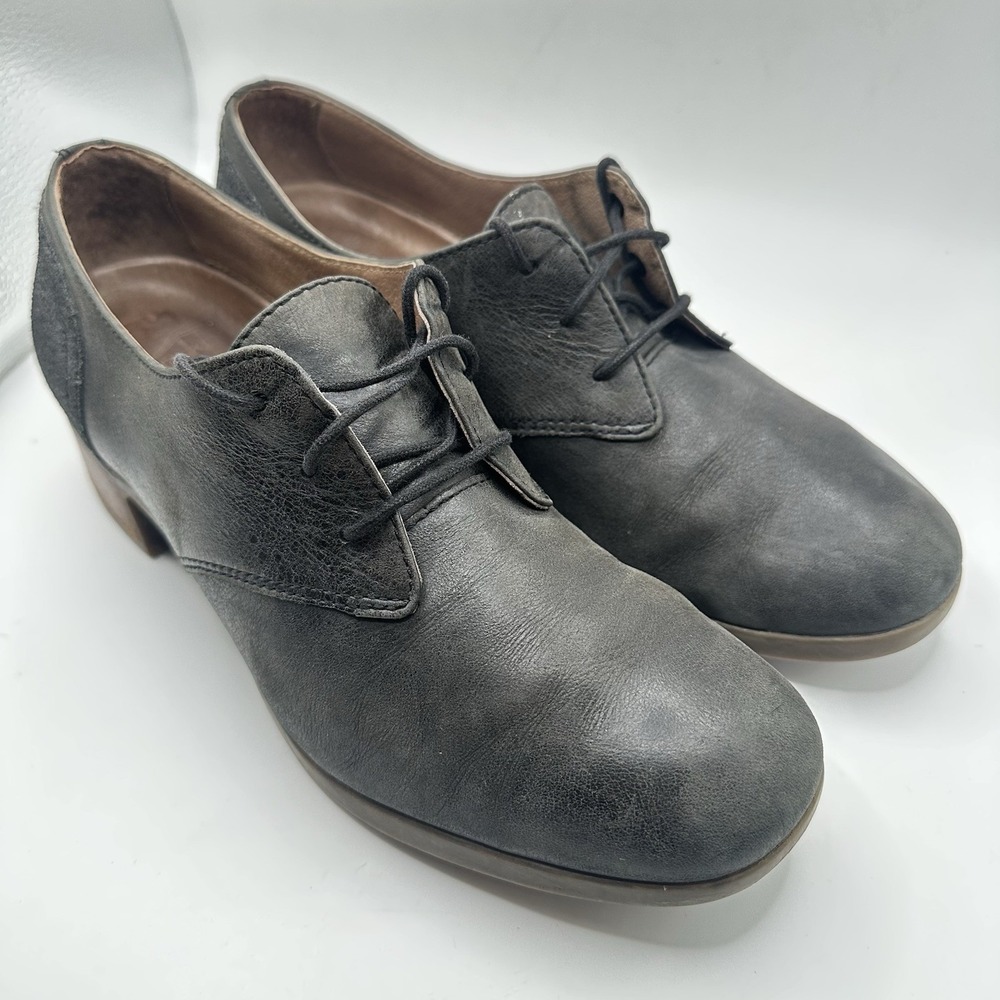 Dansko Lousie Burnished Block Heel Oxford Leather Shoes Black LaceUp Pump~8.5-9
